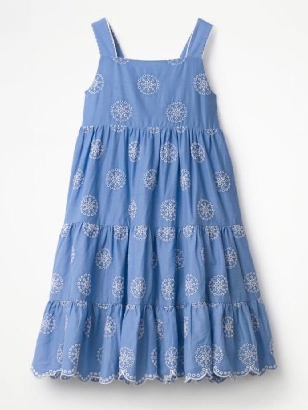 NWOT Mini Boden Blue Twirly Tiered Embroidered Sundress